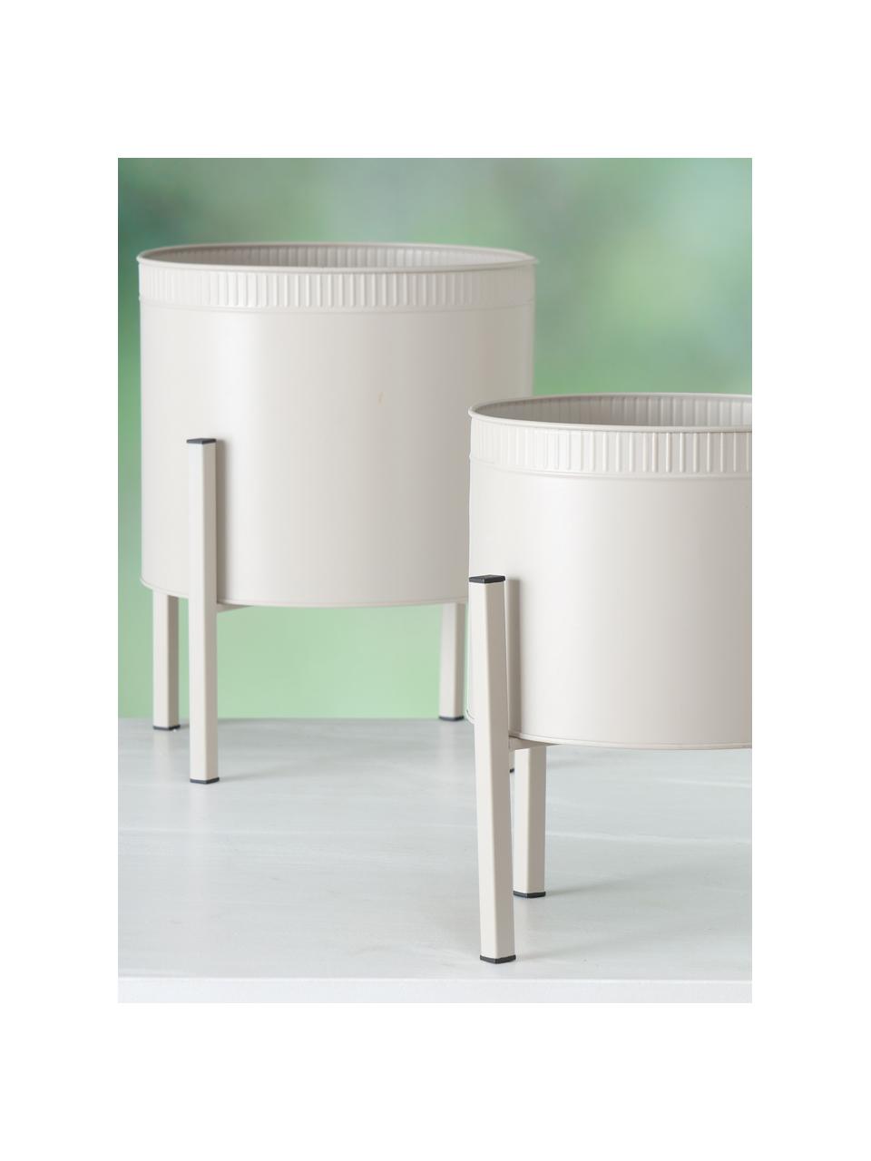 Set de maceteros de metal Tamina, 2 uds., Metal con pintura en polvo, Beige, Set de diferentes tamaños