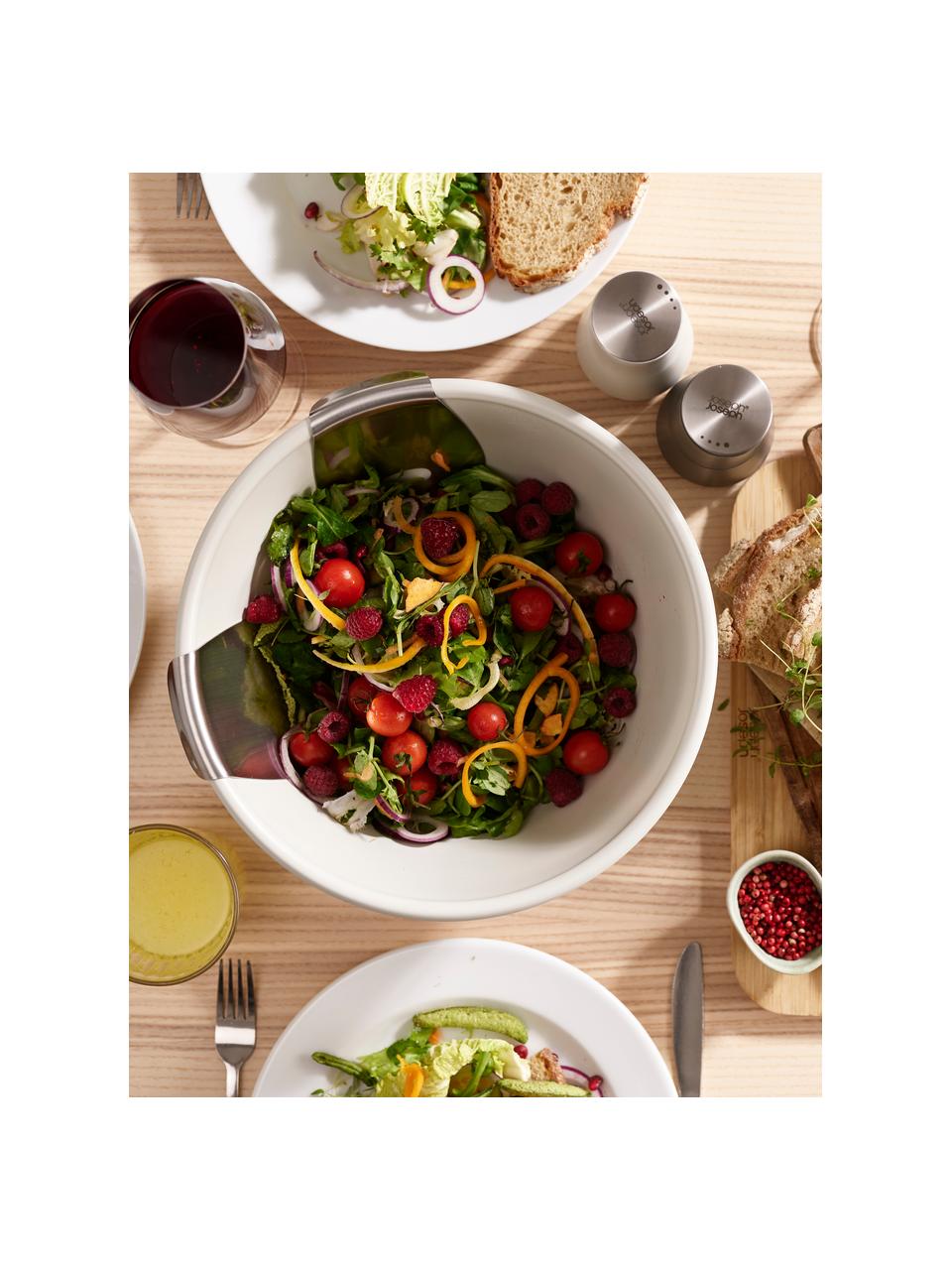 Saladeschaal Uno met saladebestek, set van 3, Schaal: kunststof, Bestek: 18/8 roestvrij staal Het , Lichtbeige, zilverkleurig, Ø 30 x H 14 cm