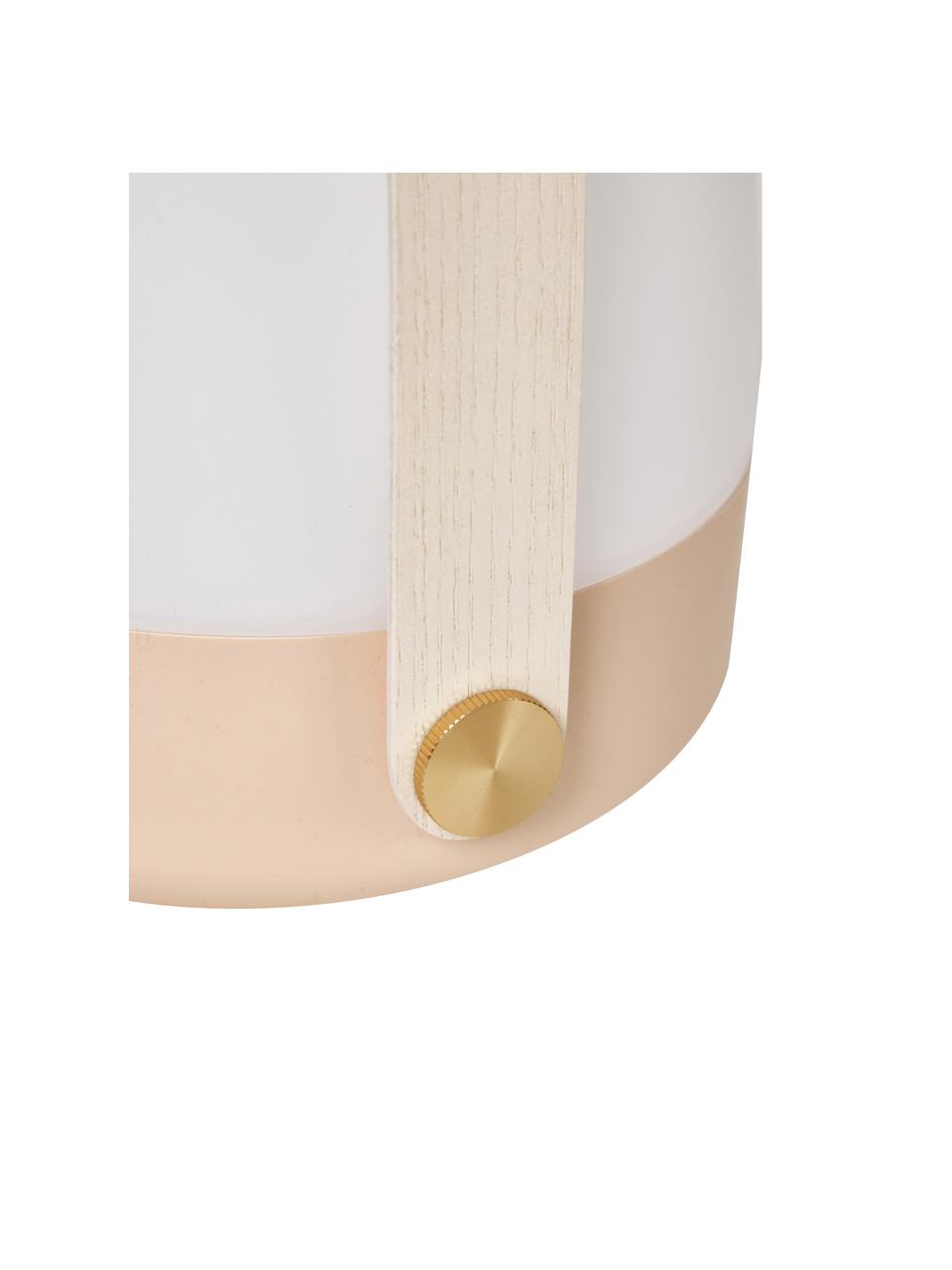 Mobile Dimmbare Außentischlampe Lite-up in Rosa, Lampenschirm: Kunststoff, Griff: Holz, Rosa, Weiß, Helles Holz, Ø 20 x H 26 cm
