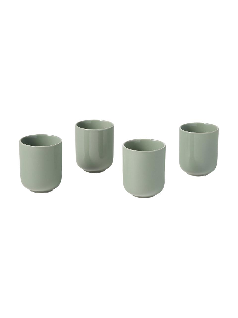 Porseleinen koffiemokken Nessa, 4 stuks, Hoogwaardig hard porselein, Saliegroen, Ø 8 x H 10 cm