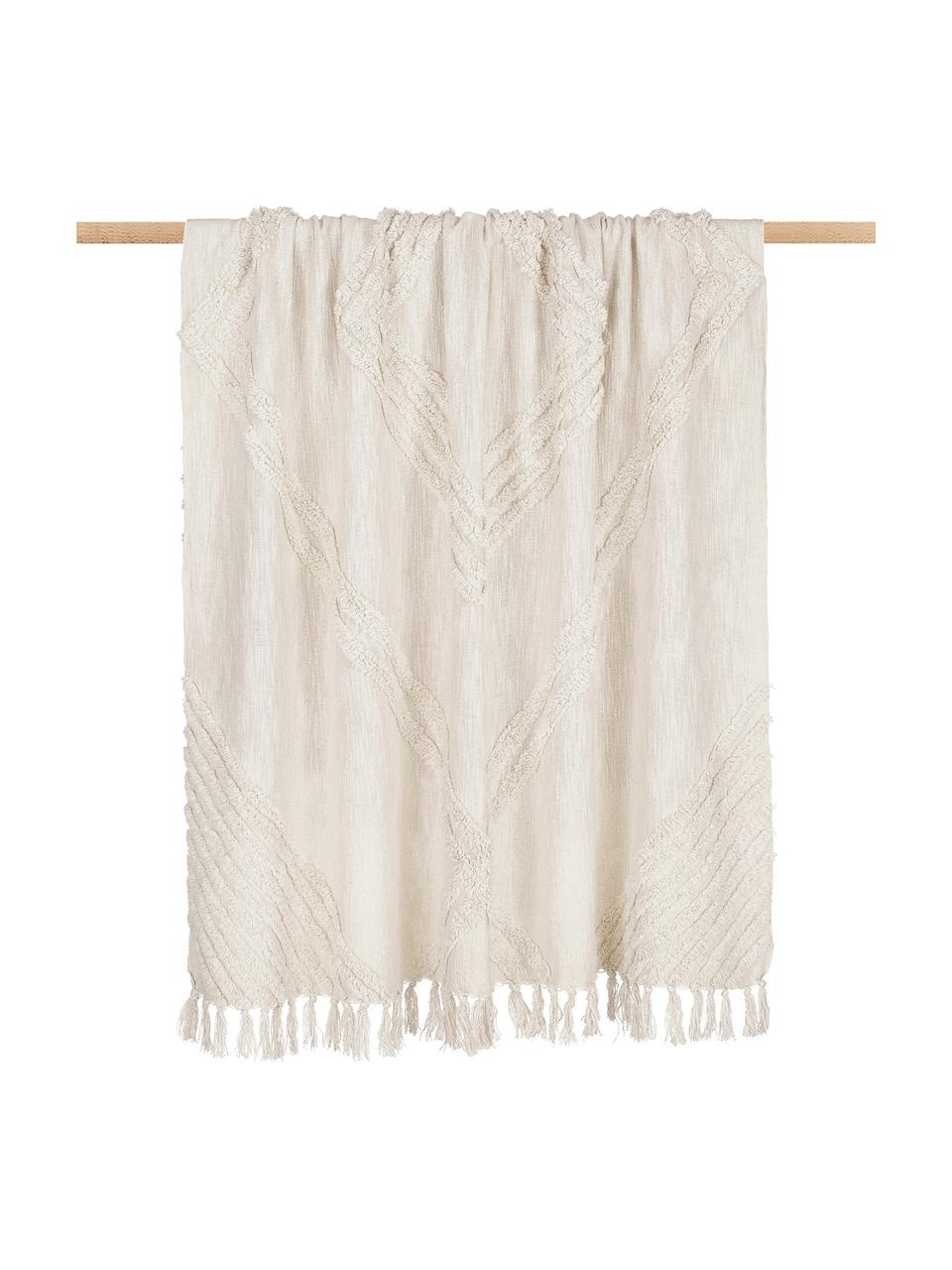 Bavlněný pléd s výšivkou Opal, 100 % bavlna, Krémově bílá, Š 130 cm, D 170 cm