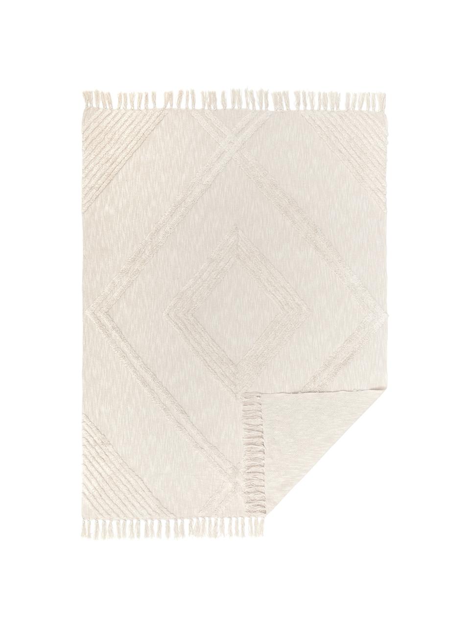 Coperta in cotone con decoro trapuntato Opal, 100% cotone, Bianco crema, Larg. 130 x Lung. 170 cm