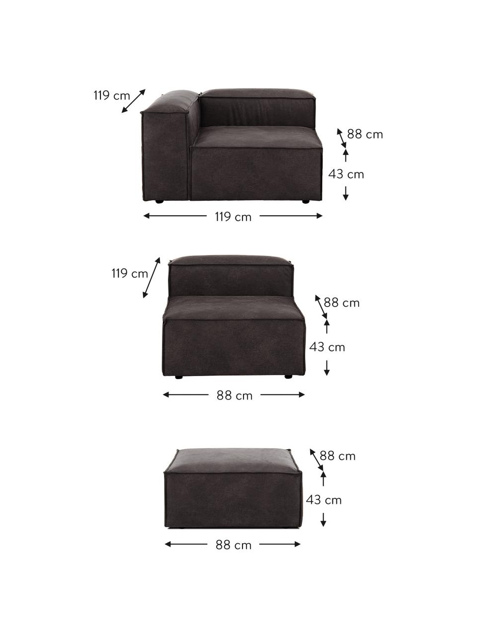 Modulaire bank Lennon (4-zits) van gerecycled leer met kruk, Bekleding: gerecycled leer (70% leer, Frame: massief hout, multiplex, Poten: kunststof, Leer taupe, B 327 x D 207 cm