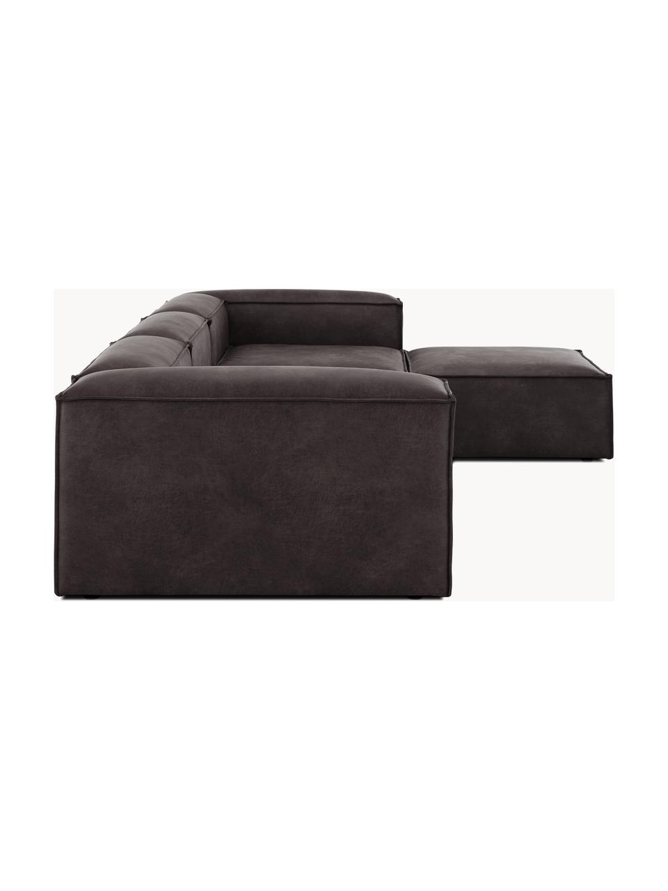 Modulares Sofa Lennon (4-Sitzer) aus recyceltem Leder mit Hocker, Bezug: Recyceltes Leder (70 % Le, Gestell: Massives Holz, Sperrholz, Leder Taupe, B 327 x T 207 cm