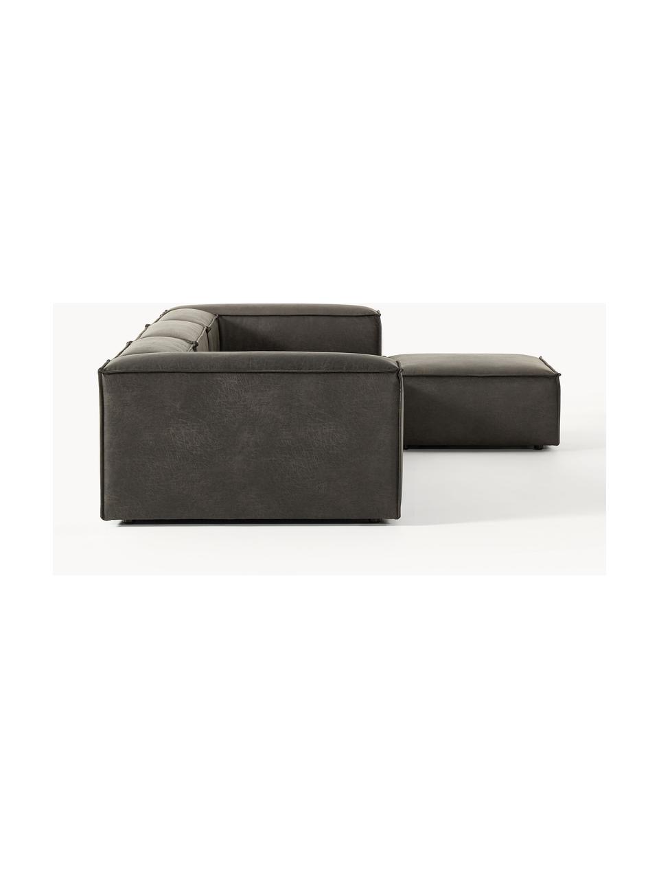 Modulares Sofa Lennon (4-Sitzer) aus recyceltem Leder mit Hocker, Bezug: Recyceltes Leder (70 % Le, Gestell: Massives Holz, Sperrholz, Leder Taupe, B 329 x T 207 cm