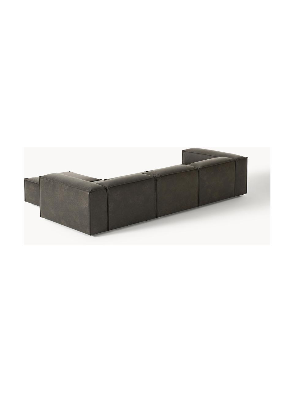 Canapé d'angle modulable 4 places en cuir recyclé avec pouf Lennon, Cuir taupe, larg. 327 x prof. 207 cm