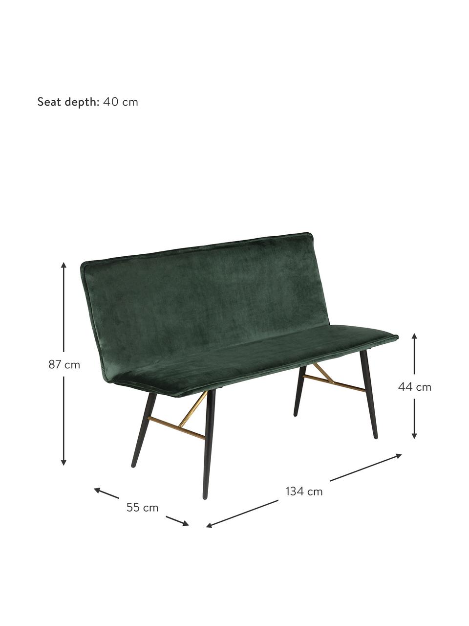 Banco de comedor de terciopelo Verona, Tapizado: terciopelo de poliéster 4, Verde, An 134 x Al 87 cm