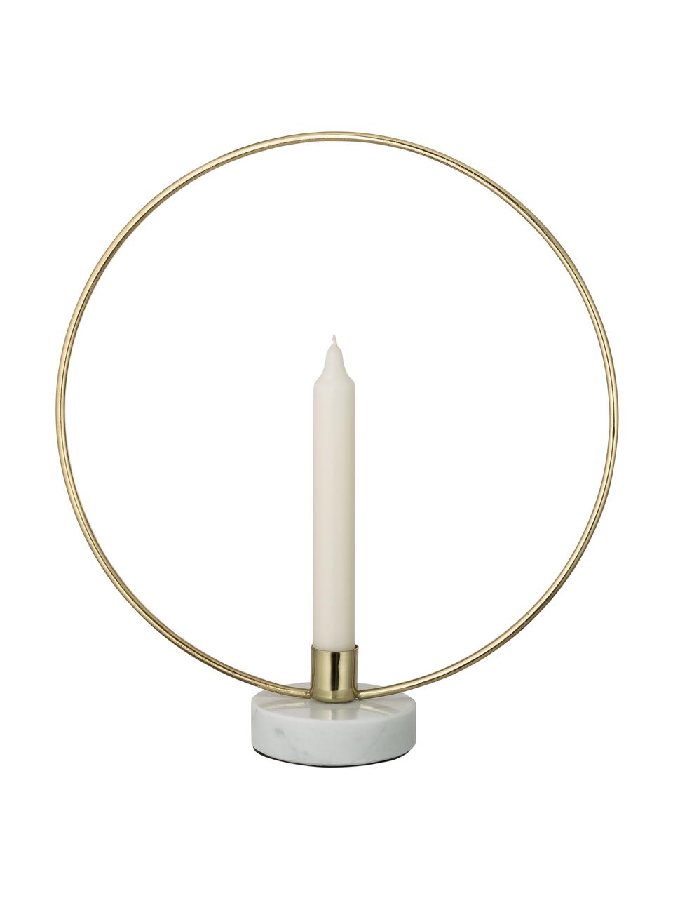 Kerzenhalter Golden Ring, Kerzenhalter: Metall, beschichtet, Fuß: Marmor, Goldfarben, Weiß, B 28 x H 30 cm