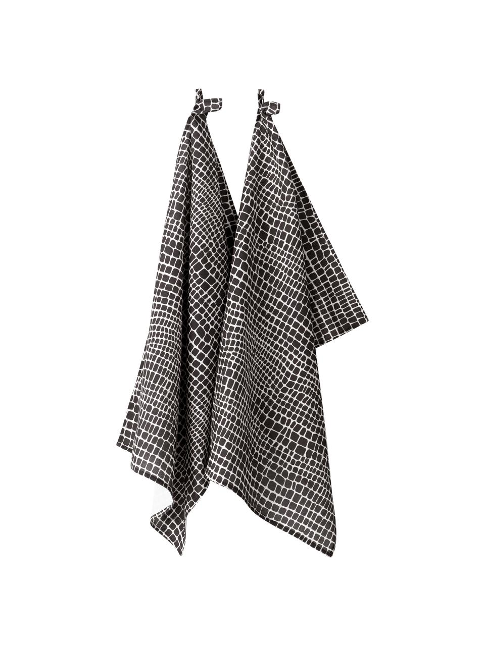 Ręcznik kuchenny Penelope, 2 szt., 100% bawełna pochodząca ze zrównoważonych upraw, Czarny, biały, D 50 x S 70 cm