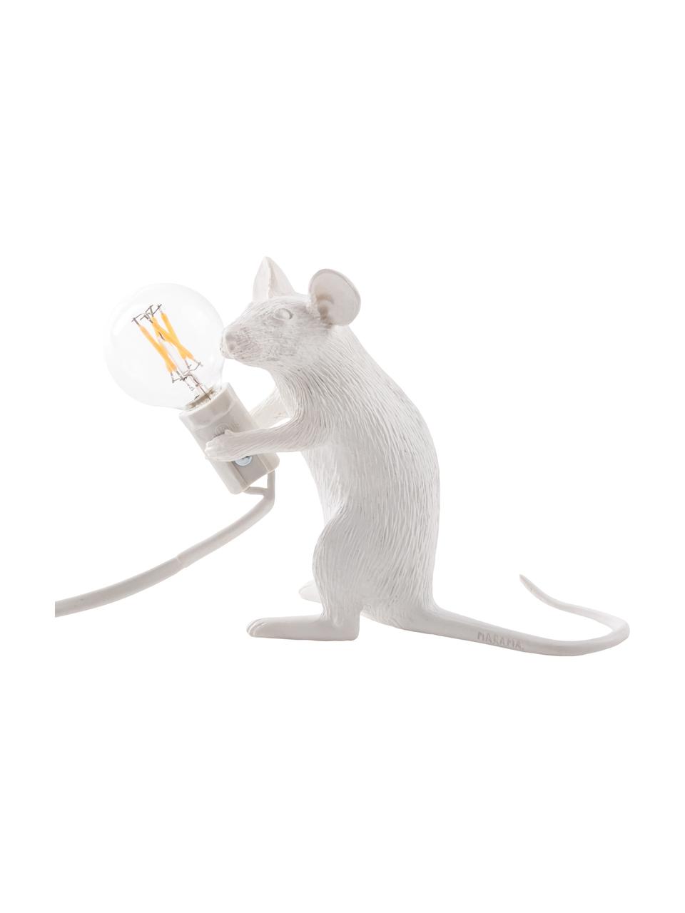 Kleine design tafellamp Mouse, Lamp: kunsthars, Wit, B 5 x H 13 cm