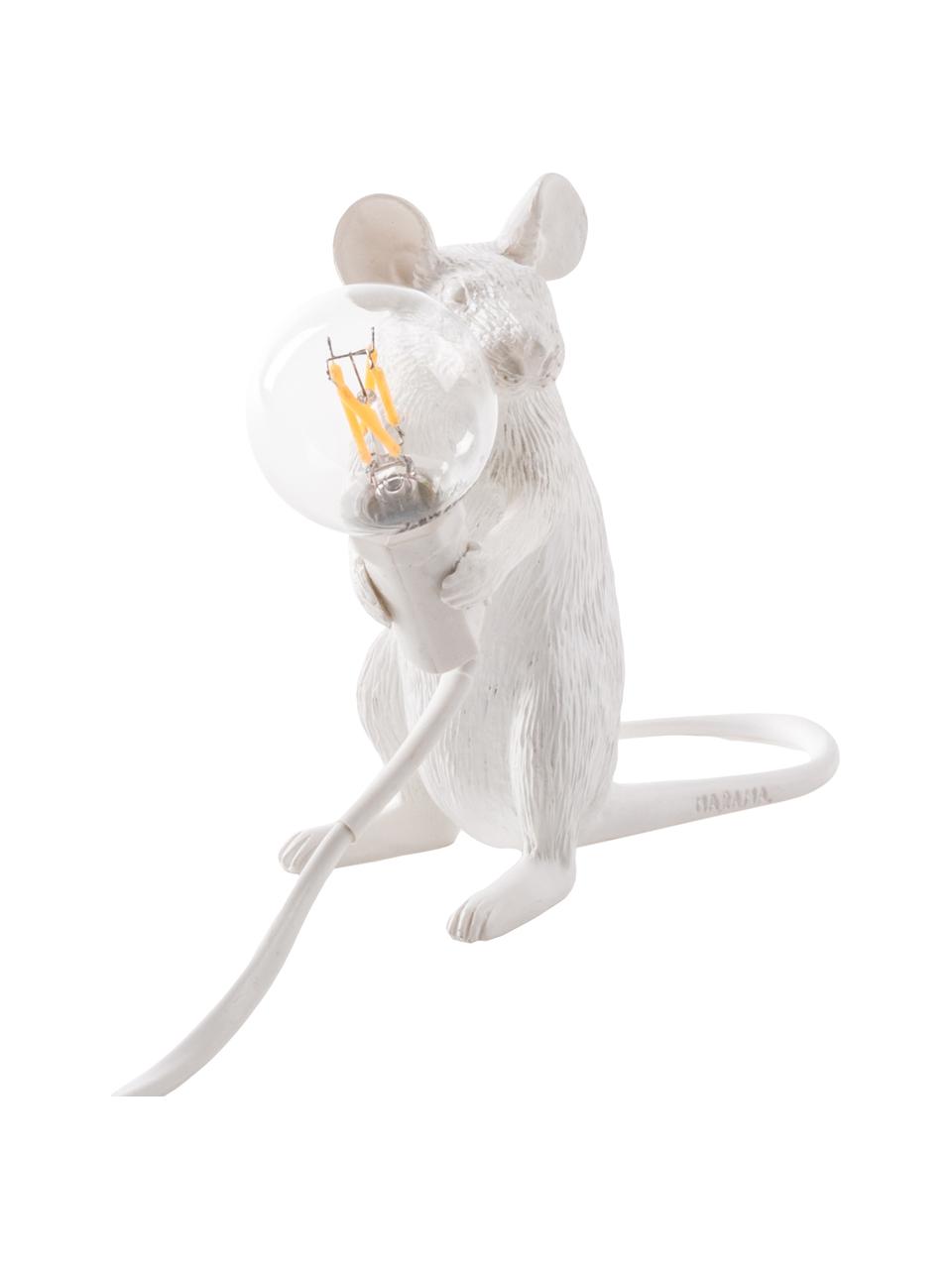 Kleine design tafellamp Mouse, Lamp: kunsthars, Wit, B 5 x H 13 cm