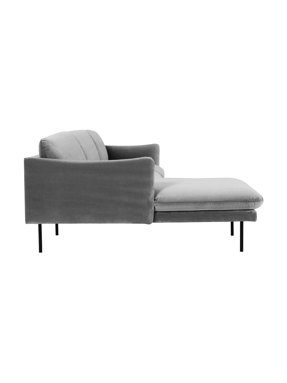 Sofa narożna z aksamitu Moby, Tapicerka: aksamit (wysokiej jakości, Stelaż: lite drewno sosnowe z cer, Nogi: metal malowany proszkowo, Szary aksamit, S 280 x G 160 cm, prawostronna
