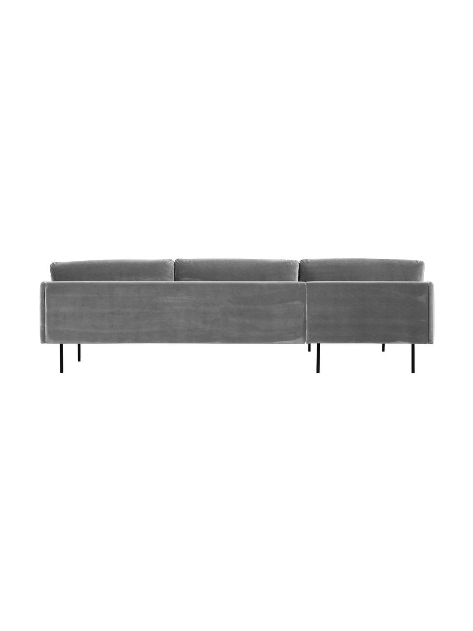 Samt-Ecksofa Moby, Bezug: Samt (Hochwertiger Polyes, Gestell: Massives Kiefernholz, FSC, Füße: Metall, pulverbeschichtet, Samt Grau, B 280 x T 160 cm, Eckteil rechts