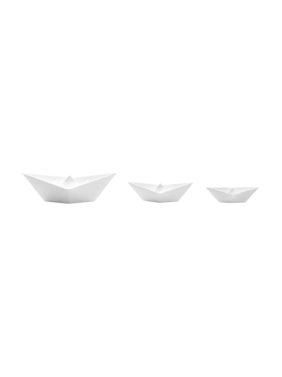 Set 3 barchette decorative My Boat, Porcellana, Bianco, Set in varie misure