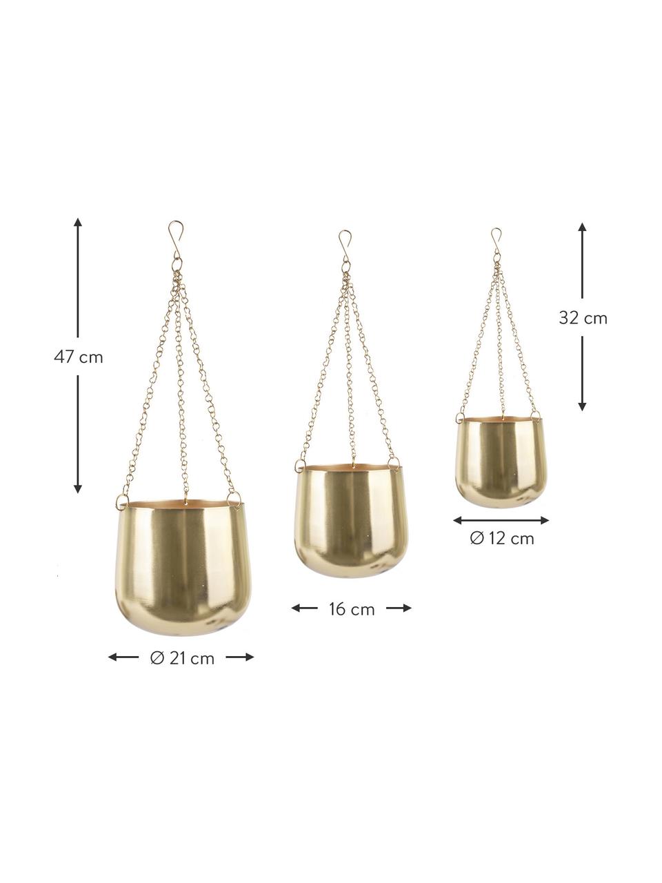 Blumenampel-Set Cask aus Metall, 3-tlg., Metall, lackiert, Goldfarben, Set mit verschiedenen Grössen