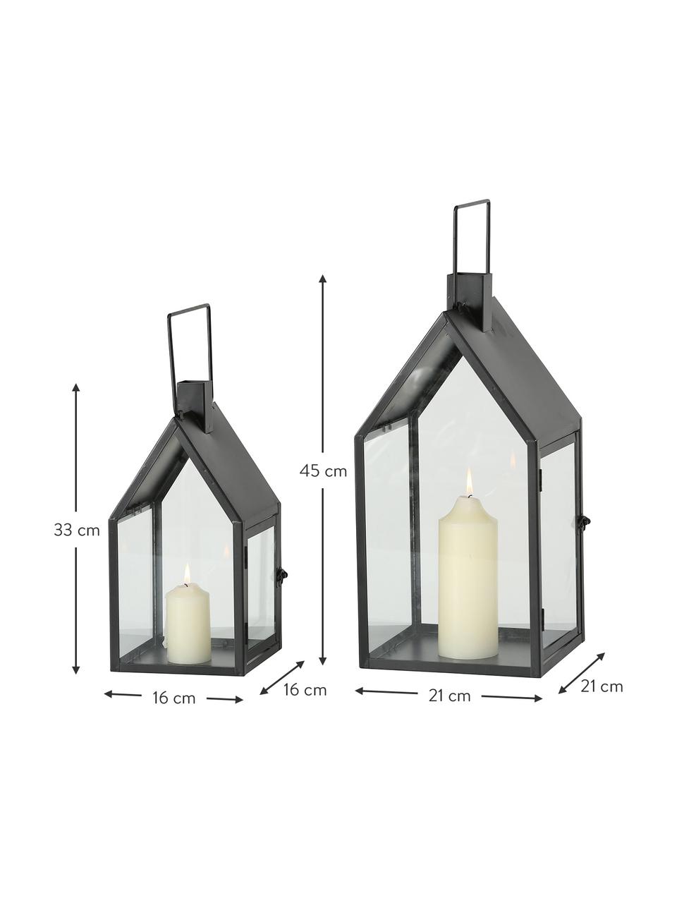 Farolillos Nuovo, 2 uds., Estructura: metal recubierto, Negro, transparente, Set de diferentes tamaños