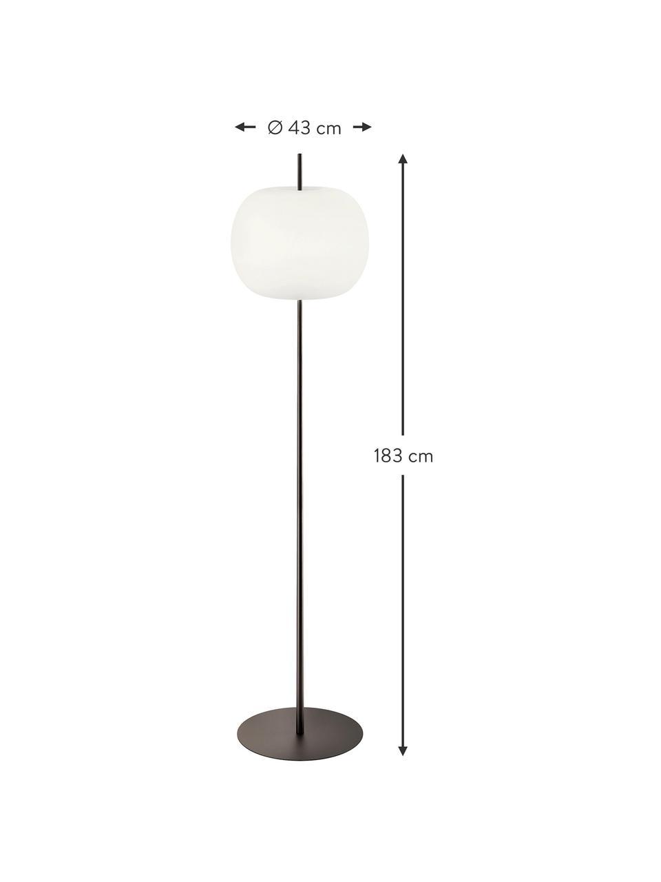 Dimbare vloerlamp Kushi, mondgeblazen, Lampenkap: mondgeblazen glas, Zwart, H 183 cm
