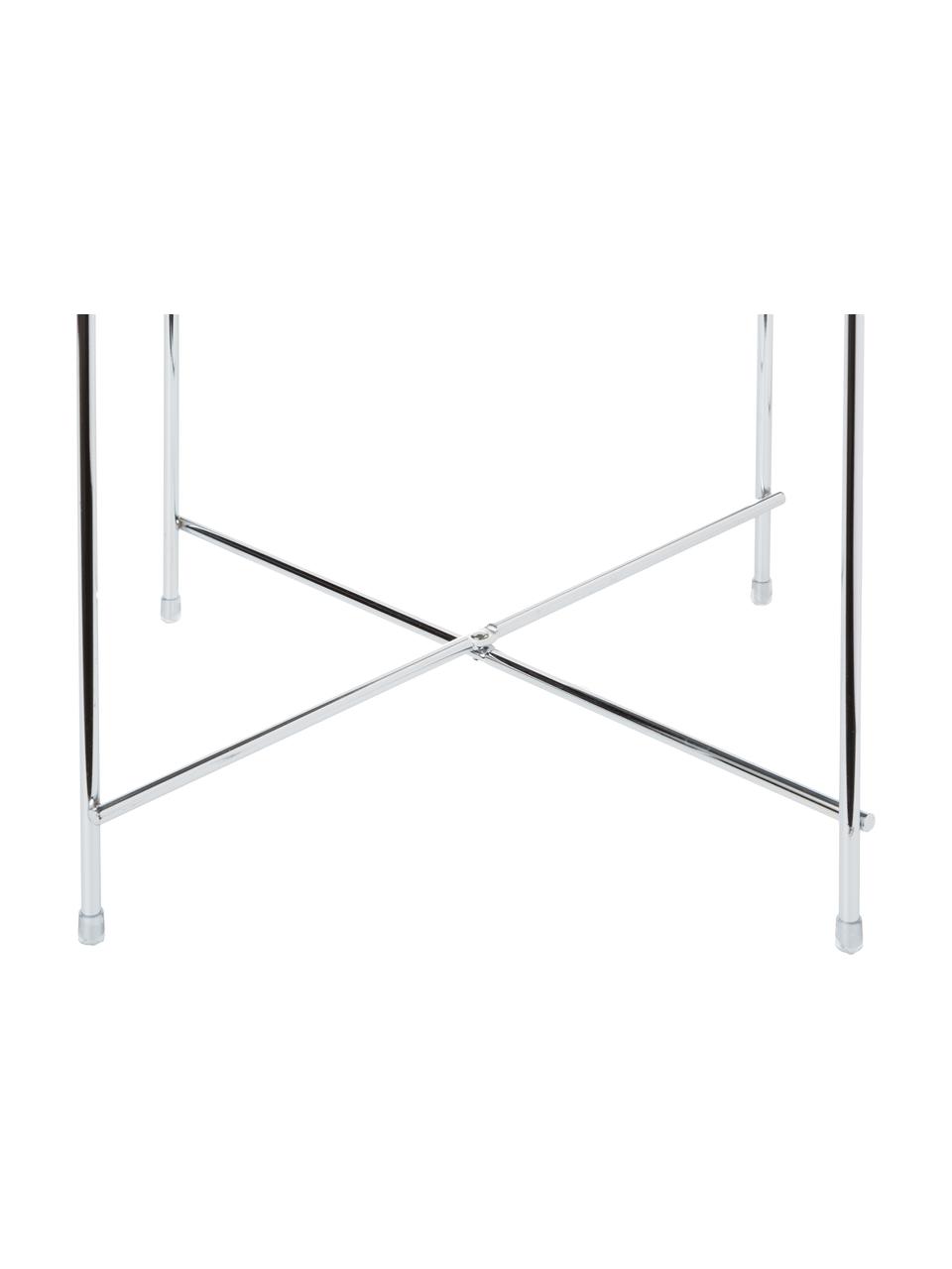 Mesa auxiliar plegable Cupid, tablero de cristal, Estructura: hierro, cromado, Tablero: vidrio laminado, Plateado, Ø 43 x Al 45 cm