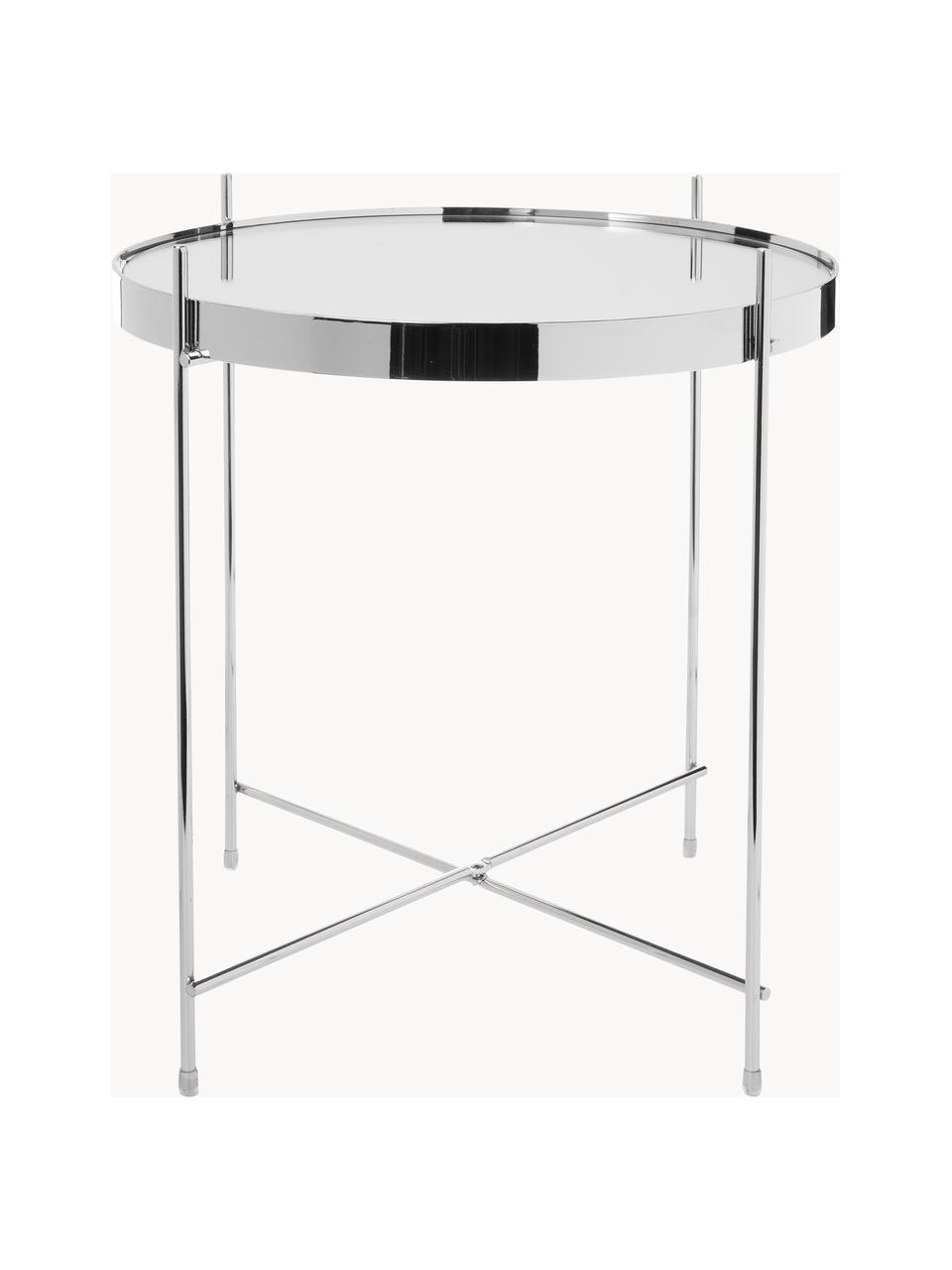 Skládací odkládací stolek se skleněnou deskou Cupid, Stříbrná, Ø 43 cm, V 45 cm
