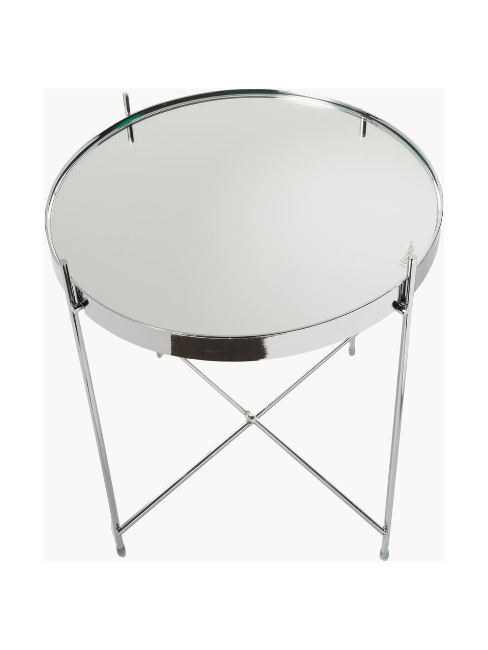 Tavolino pieghevole con piano in vetro Cupid, Struttura: ferro cromato, Argentato, Ø 43 x Alt. 45 cm