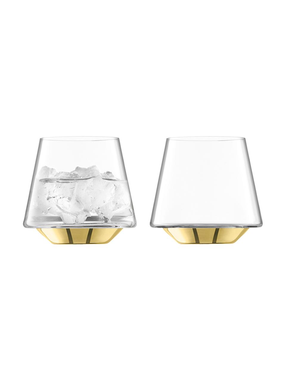 Vasos de vidrio soplado Space, 2 uds., Vidrio, Transparente, dorado, Ø 10 x Al 9 cm