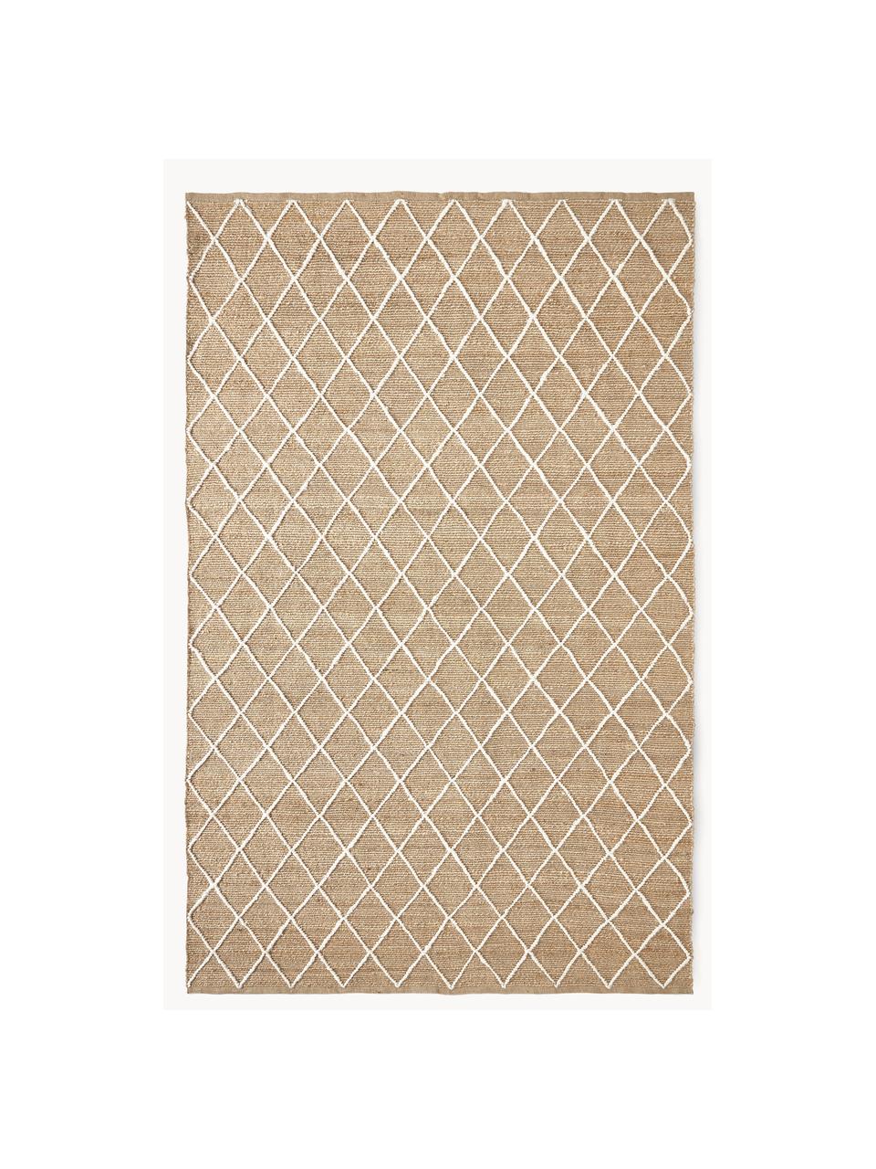 Handgefertigter Jute-Teppich Kunu, 100 % Jute, Braun, Weiß, B 80 x L 150 cm (Größe XS)