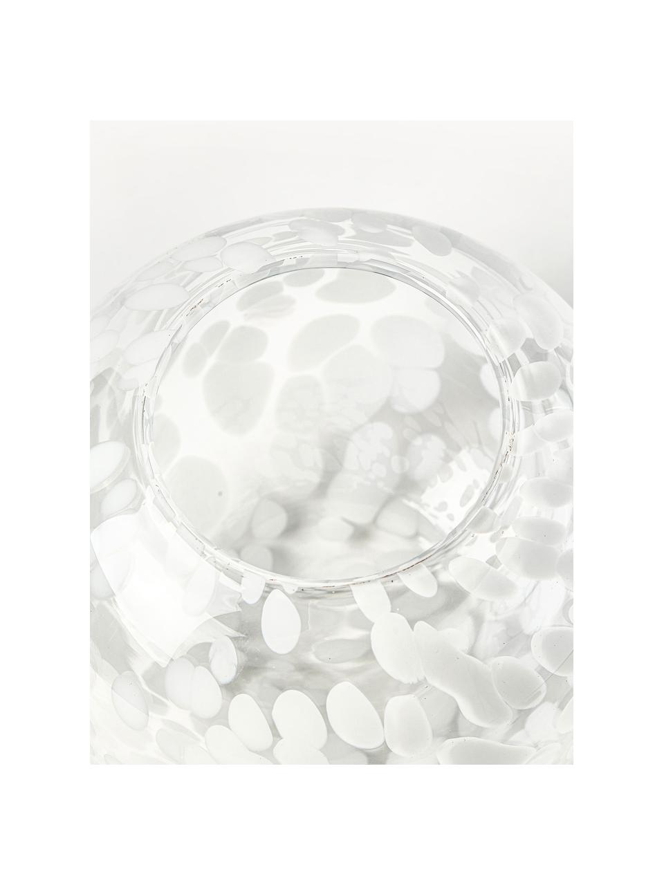 Vase en verre soufflé bouche avec motif à pois Leopard, Verre, soufflé bouche, Transparent, blanc, Ø 20 x haut. 18 cm