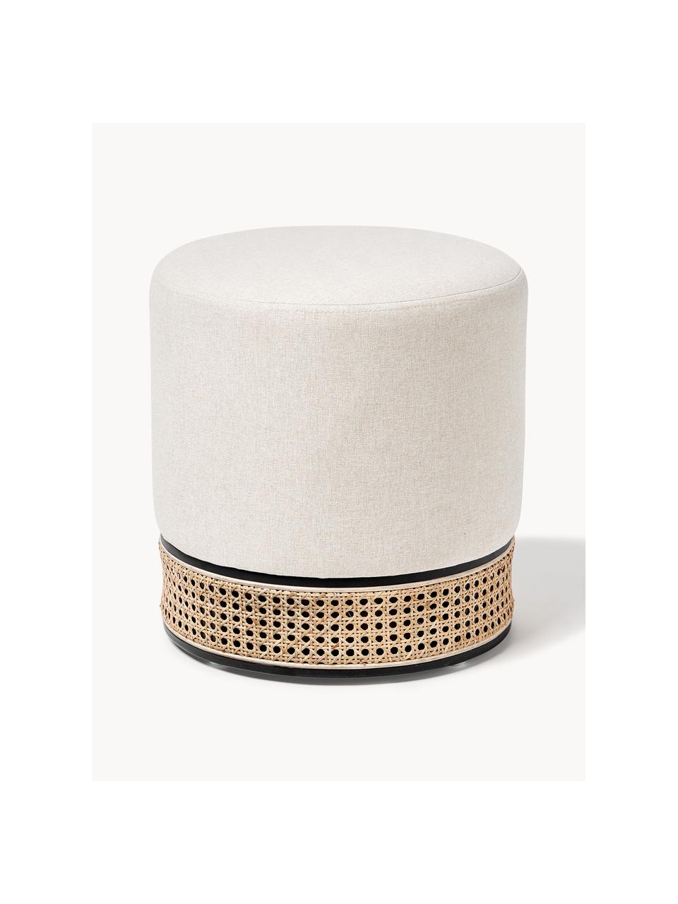 Pouf rond avec cannage Mara, Tissu beige clair, Ø 37 x haut. 39 cm