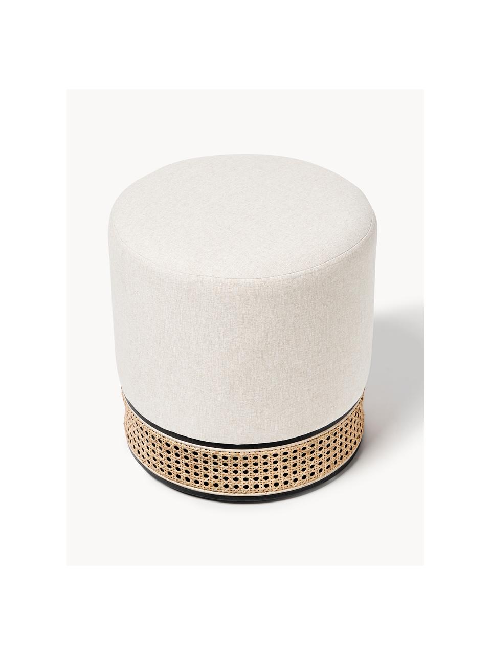 Pouf rond avec cannage Mara, Tissu beige clair, Ø 37 x haut. 39 cm