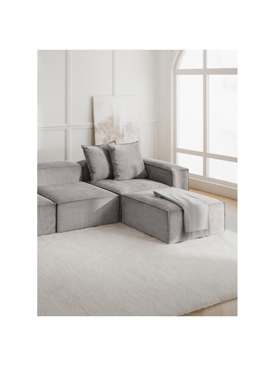 Sofa modułowa ze sztruksu z pufem Lennon (4-osobowa), Tapicerka: sztruks (92% poliester, 8, Stelaż: lite drewno sosnowe z cer, Nogi: tworzywo sztuczne, Szary sztruks, S 327 x G 207 cm