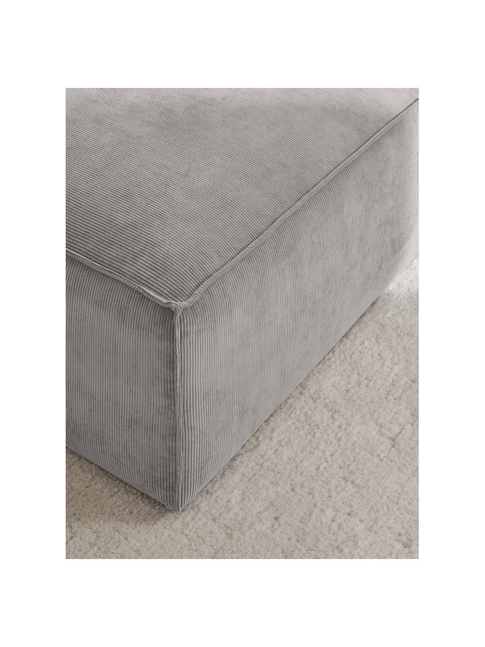 Modulaire bank Lennon (4-zits) van corduroy met kruk, Bekleding: corduroy (92% polyester, , Frame: massief grenenhout, FSC-g, Poten: kunststof De poten bevind, Corduroy grijs, B 327 x H 207 cm