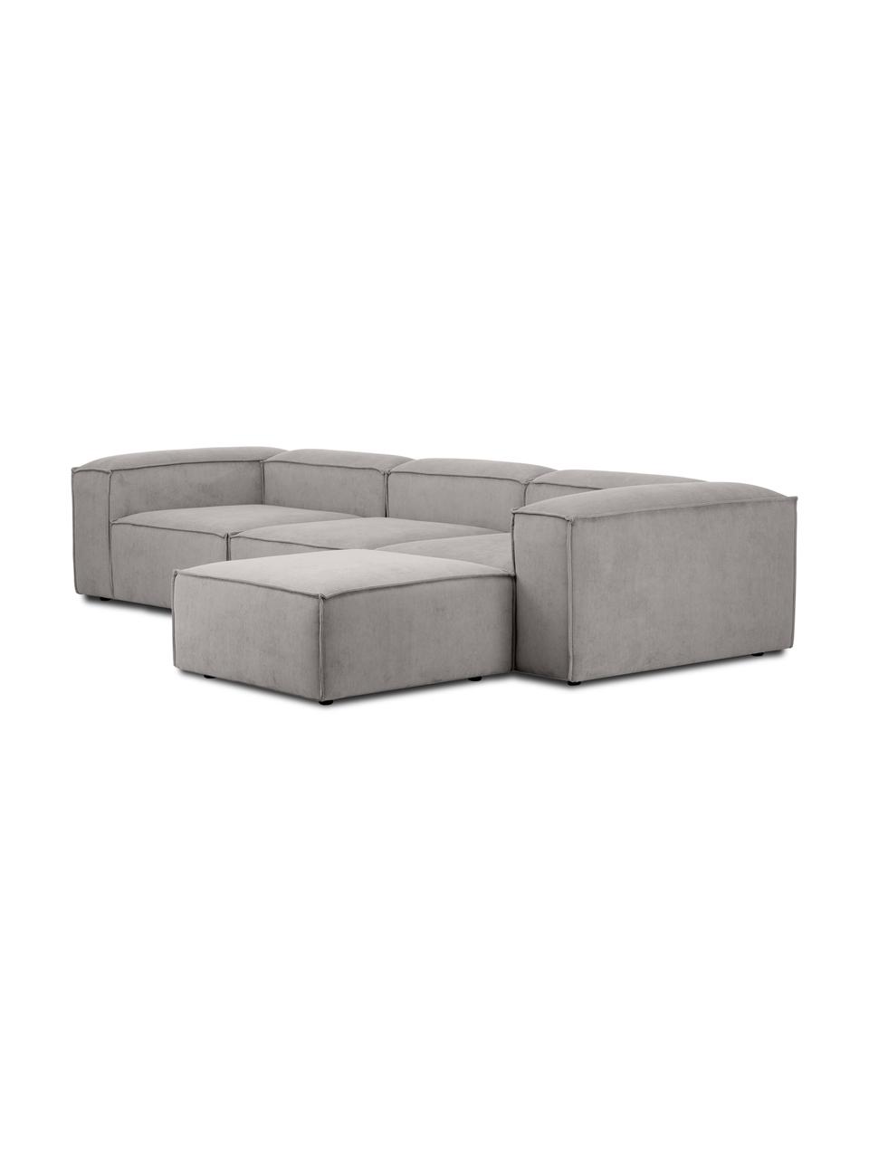 Sofá rinconera modular de pana Lennon (4 plazas), Tapizado: pana (92% poliéster, 8% p, Estructura: madera de pino maciza, ma, Patas: plástico, Pana gris, An 327 x F 207 cm