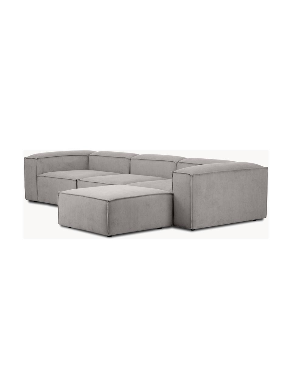 Canapé modulable 4 places en velours côtelé avec pouf Lennon, Velours côtelé gris, larg. 327 x prof. 207 cm