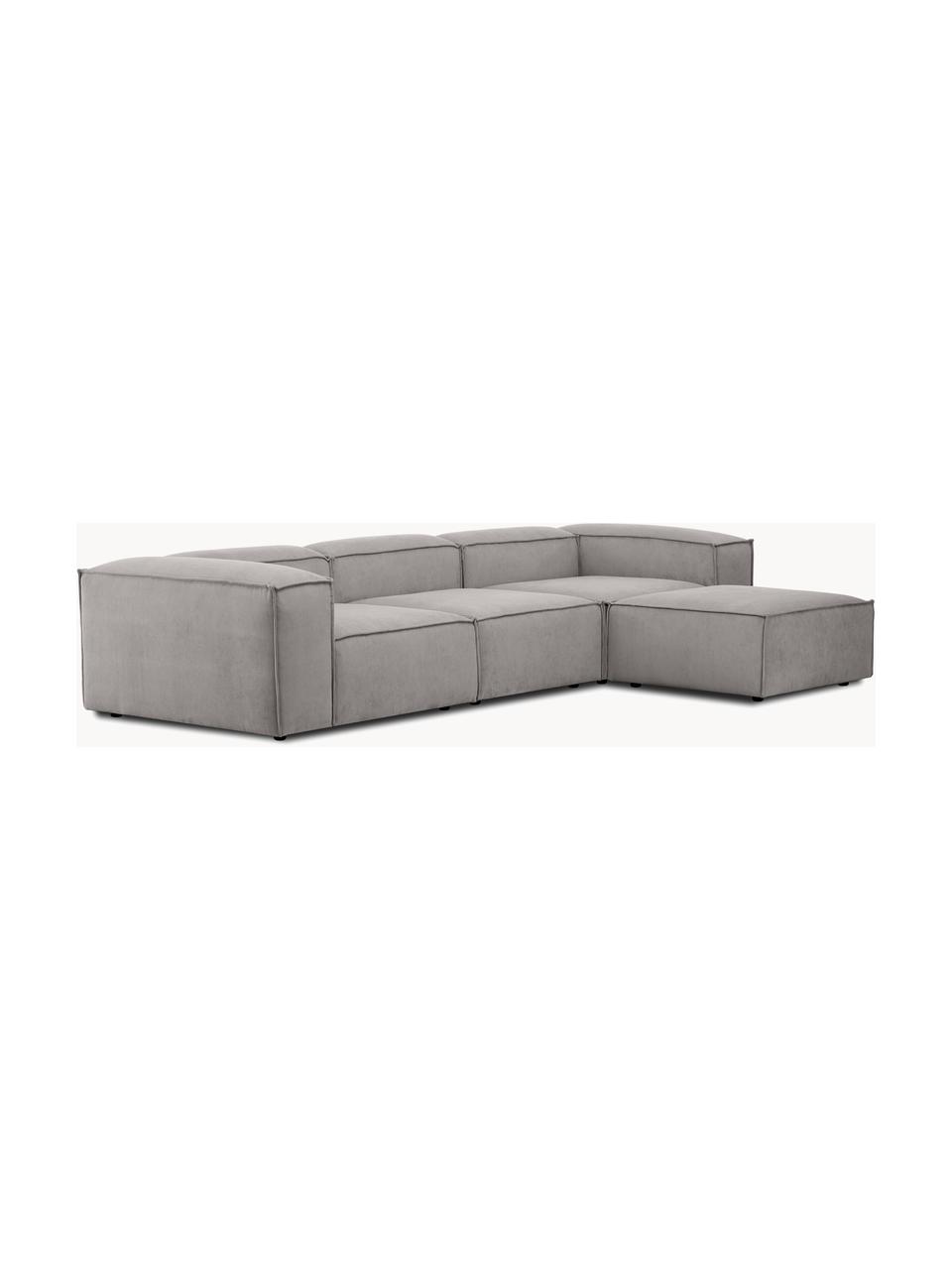 Canapé modulable 4 places en velours côtelé avec pouf Lennon, Velours côtelé gris, larg. 327 x prof. 207 cm