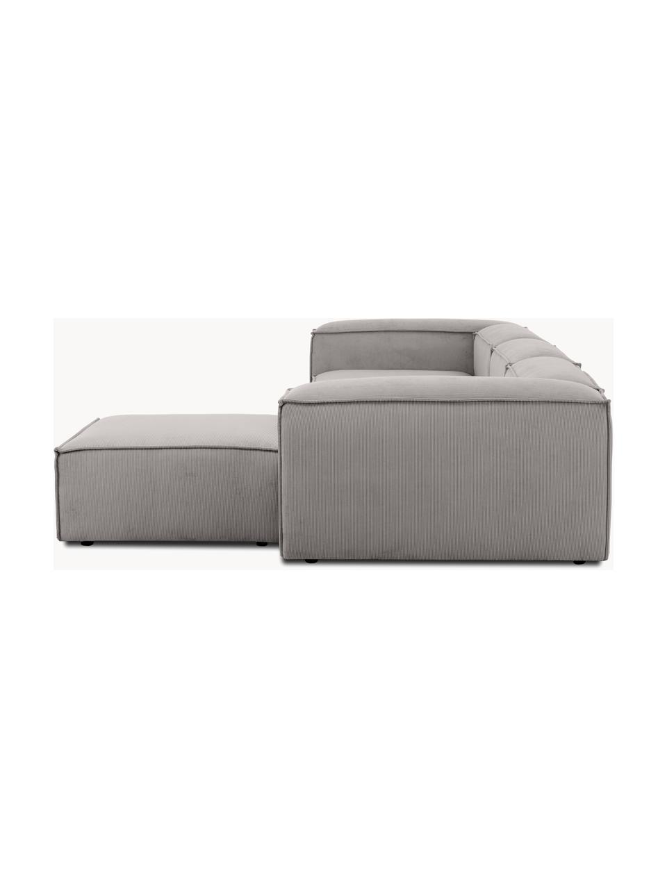 Modulares Sofa Lennon (4-Sitzer) aus Cord mit Hocker, Bezug: Cord (92 % Polyester, 8 %, Gestell: Massives Kiefernholz, Spe, Cord Grau, B 327 x T 207 cm