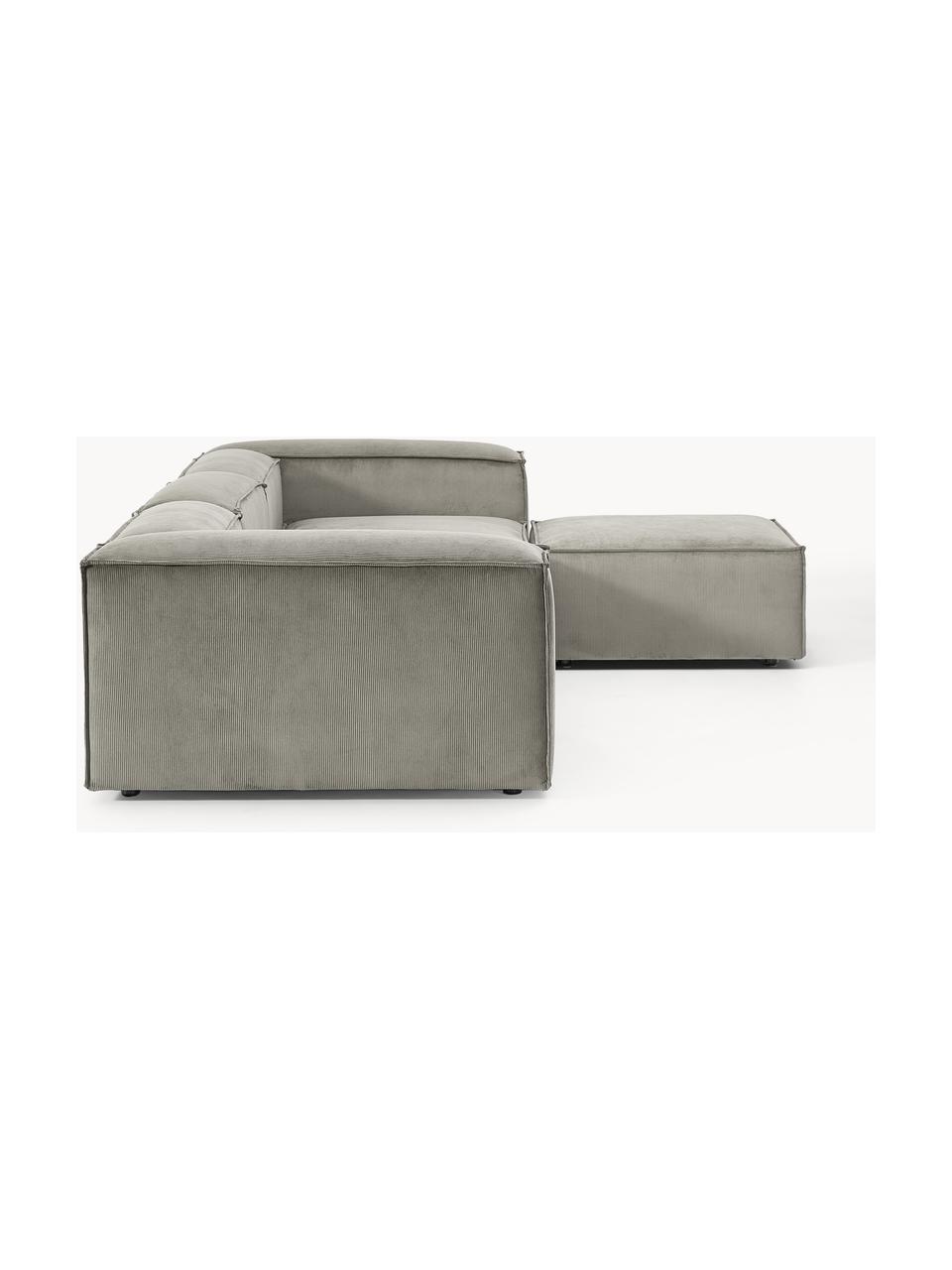 Canapé modulable 4 places en velours côtelé avec pouf Lennon, Velours côtelé gris, larg. 329 x prof. 207 cm