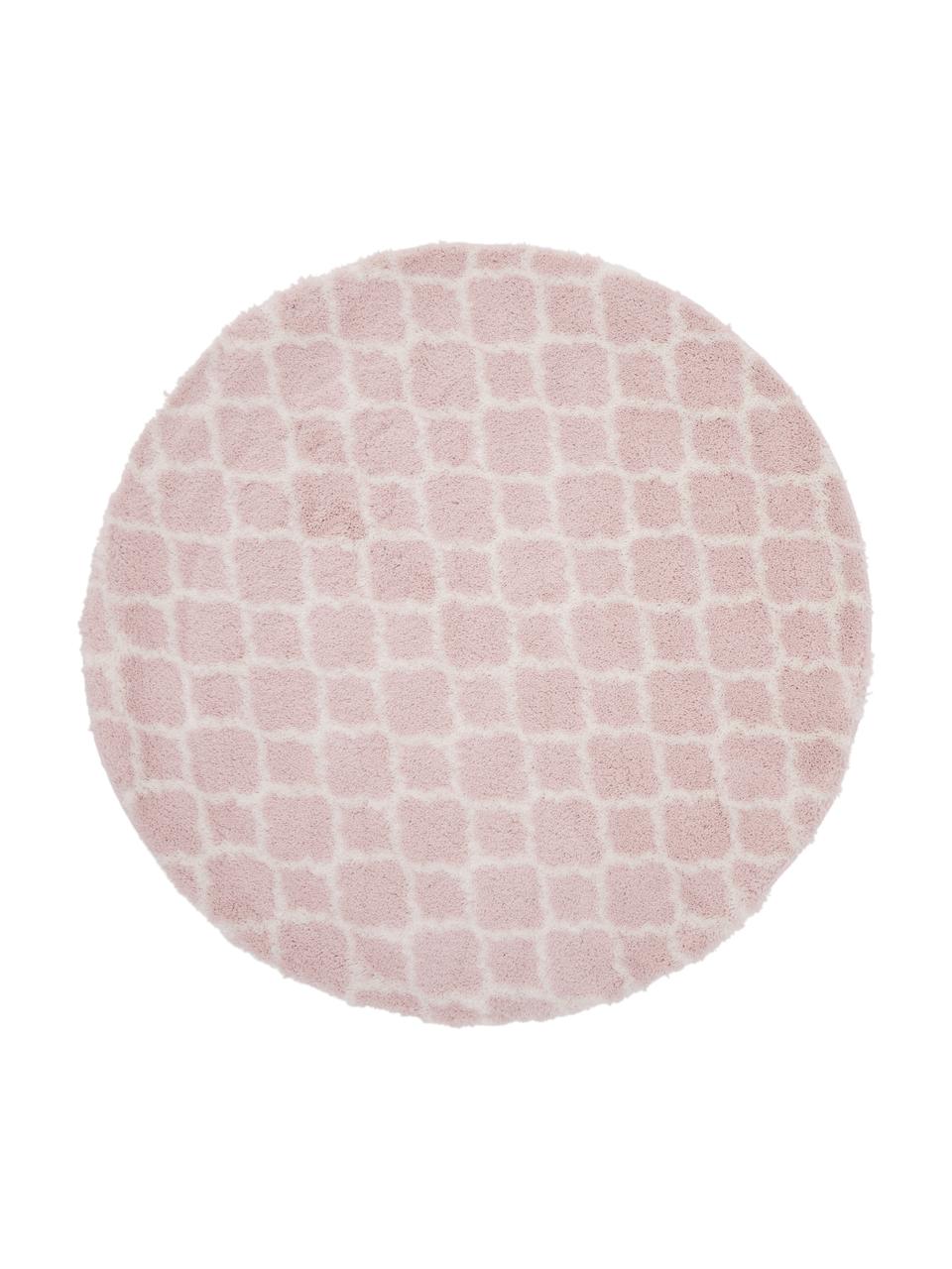 Runder Hochflor-Teppich Mona in Altrosa/Creme, Flor: 100% Polypropylen, Altrosa, Cremeweiß, Ø 150 cm (Größe M)