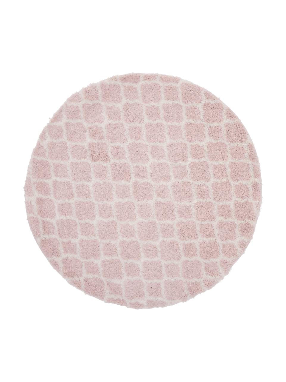 Tappeto rotondo a pelo lungo rosa cipria/crema Mona, Retro: 78% juta, 14% cotone, 8% , Rosa cipria, bianco crema, Ø 150 cm (taglia M)