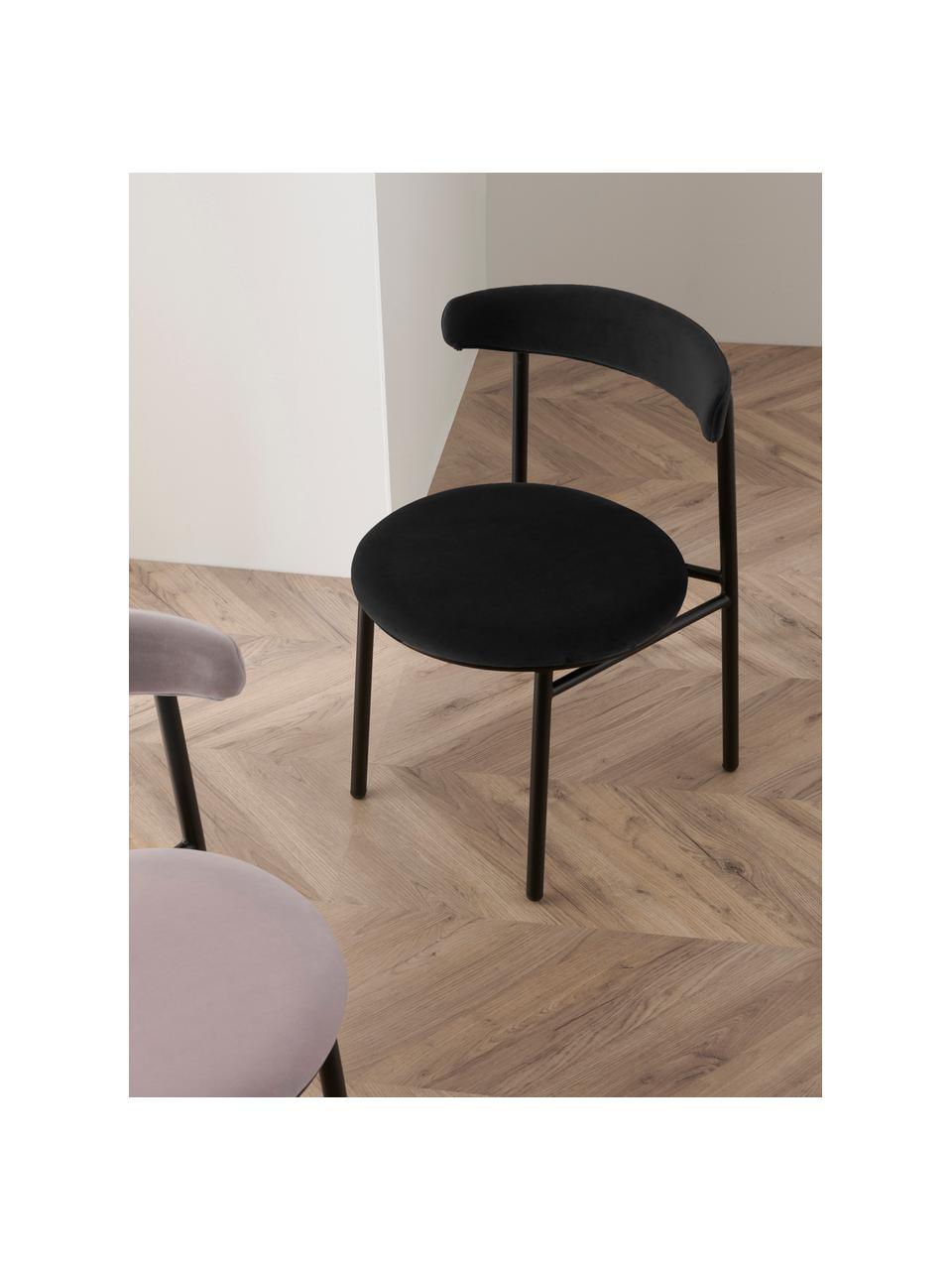Sametová čalouněná židle Doggi, 2 ks, Černá, Š 47 cm, H 50 cm