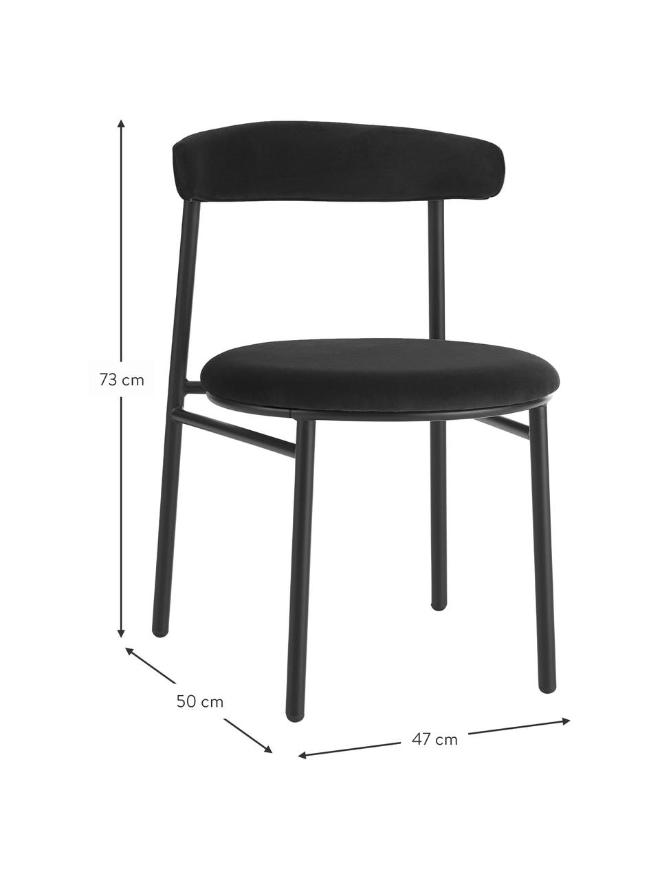 Fluwelen stoelen Doggi, 2 stuks, Bekleding: 100 % polyester, Frame: gecoat metaal, Fluweel zwart, B 47 x D 50 cm