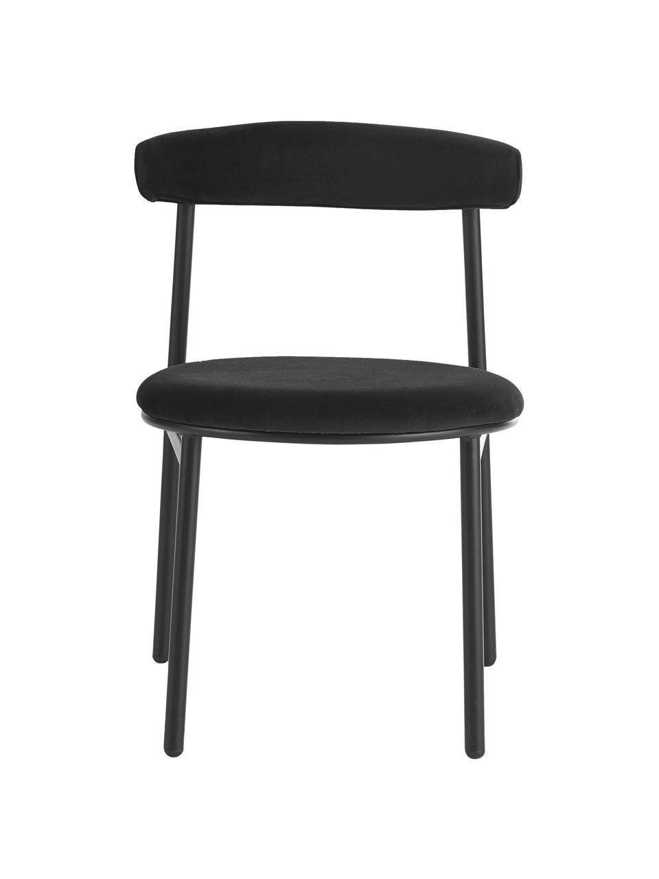 Fluwelen stoelen Doggi, 2 stuks, Bekleding: 100 % polyester, Frame: gecoat metaal, Fluweel zwart, B 47 x D 50 cm