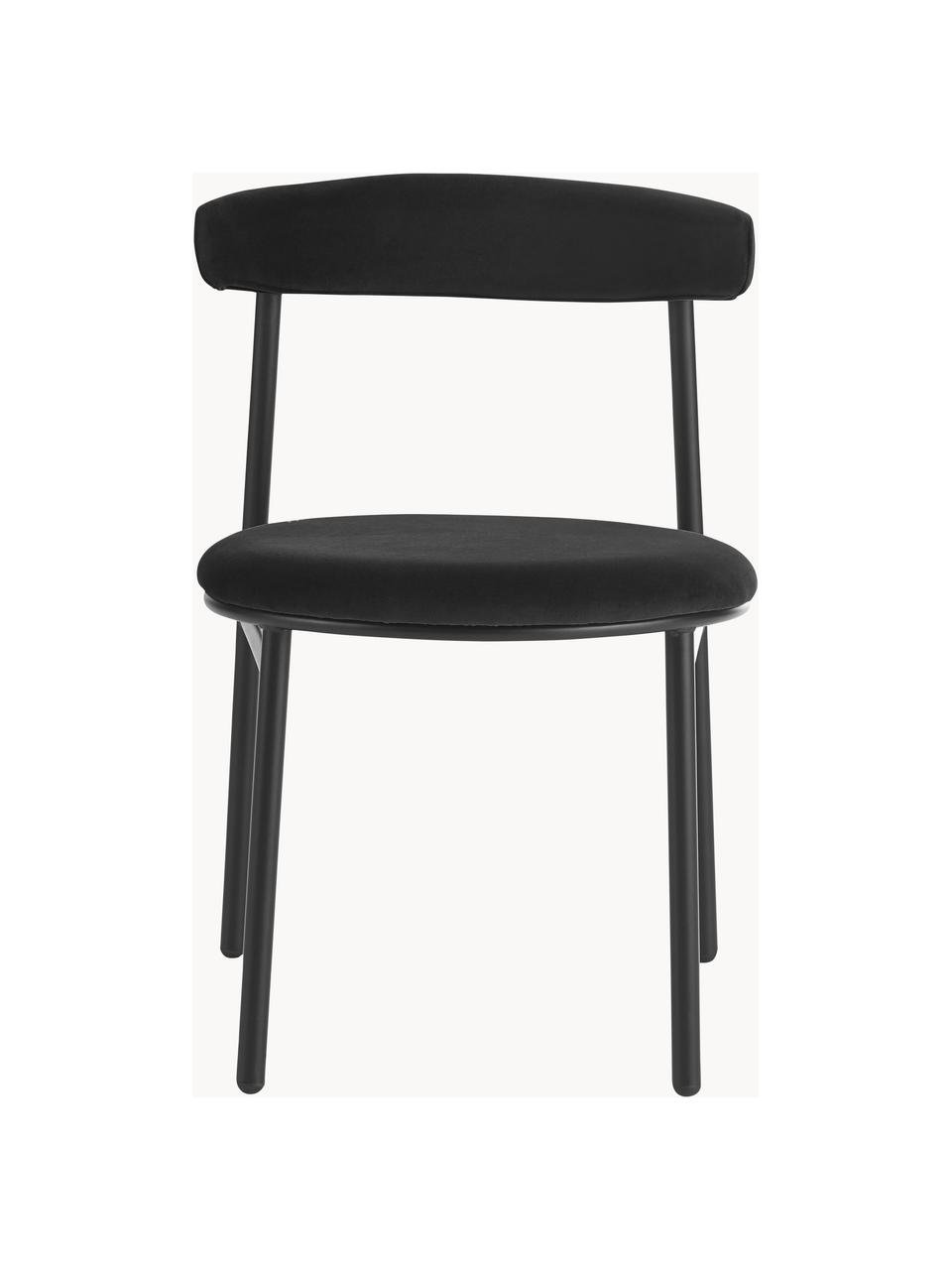 Fluwelen stoelen Doggi, 2 stuks, Bekleding: 100 % polyester, Frame: gecoat metaal, Fluweel zwart, B 47 x D 50 cm