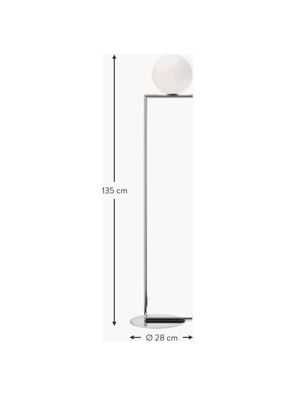 Dimbare vloerlamp IC Lights, mondgeblazen, Lampenkap: glas, Zilverkleurig, wit, H 135 cm