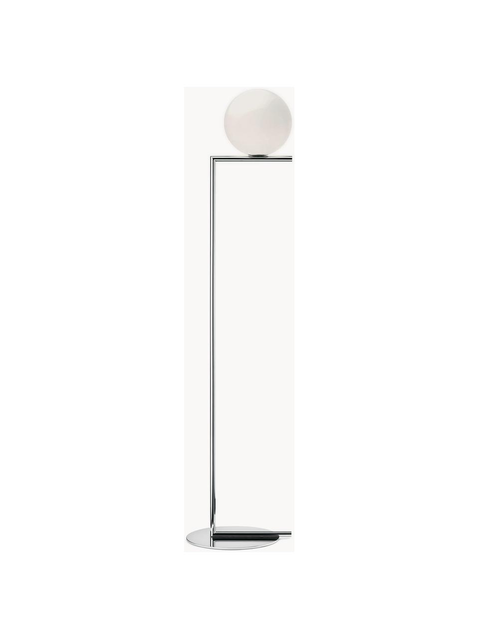 Dimmbare Stehlampe IC Lights, mundgeblasen, Lampenschirm: Glas, Silberfarben glänzend, Weiß, H 185 cm