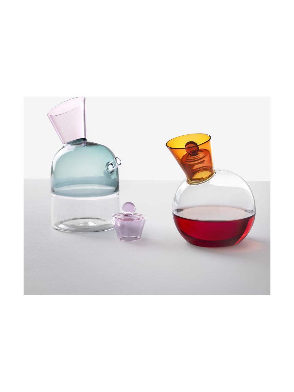 Aceitera o vinagrera artesanal Travasi, Vidrio de borosilicato, Azul claro, rosa pálido, transparente, Ø 8 x Al 16 cm