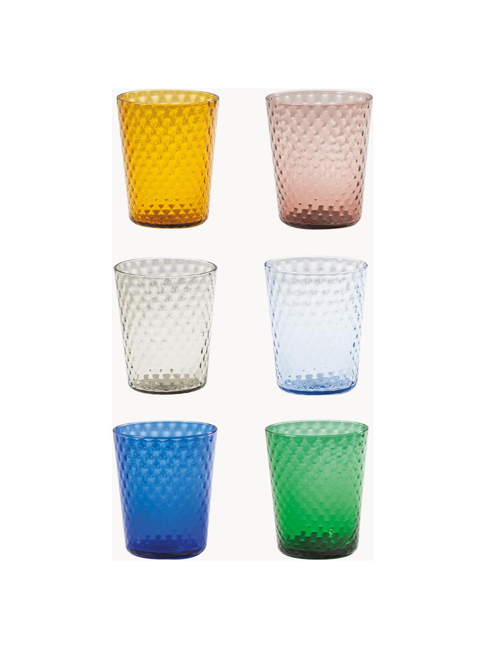 Handgefertigte Wassergläser Veneziano, 6er-Set, Glas, Bunt, Ø 8 x H 10 cm, 330 ml