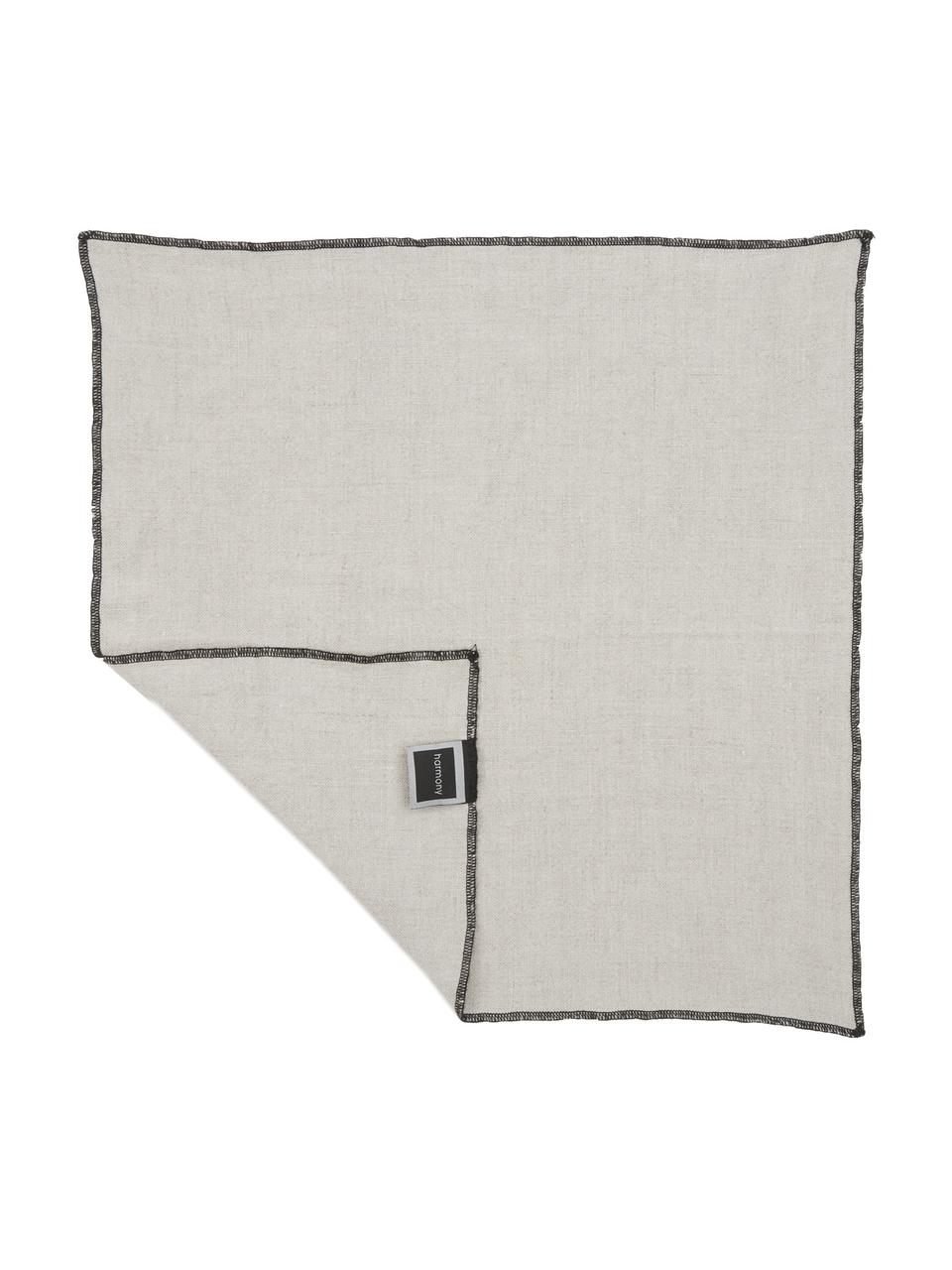 Leinen-Servietten Letia, 2 Stück, Leinen, Beige, Schwarz, 41 x 41 cm