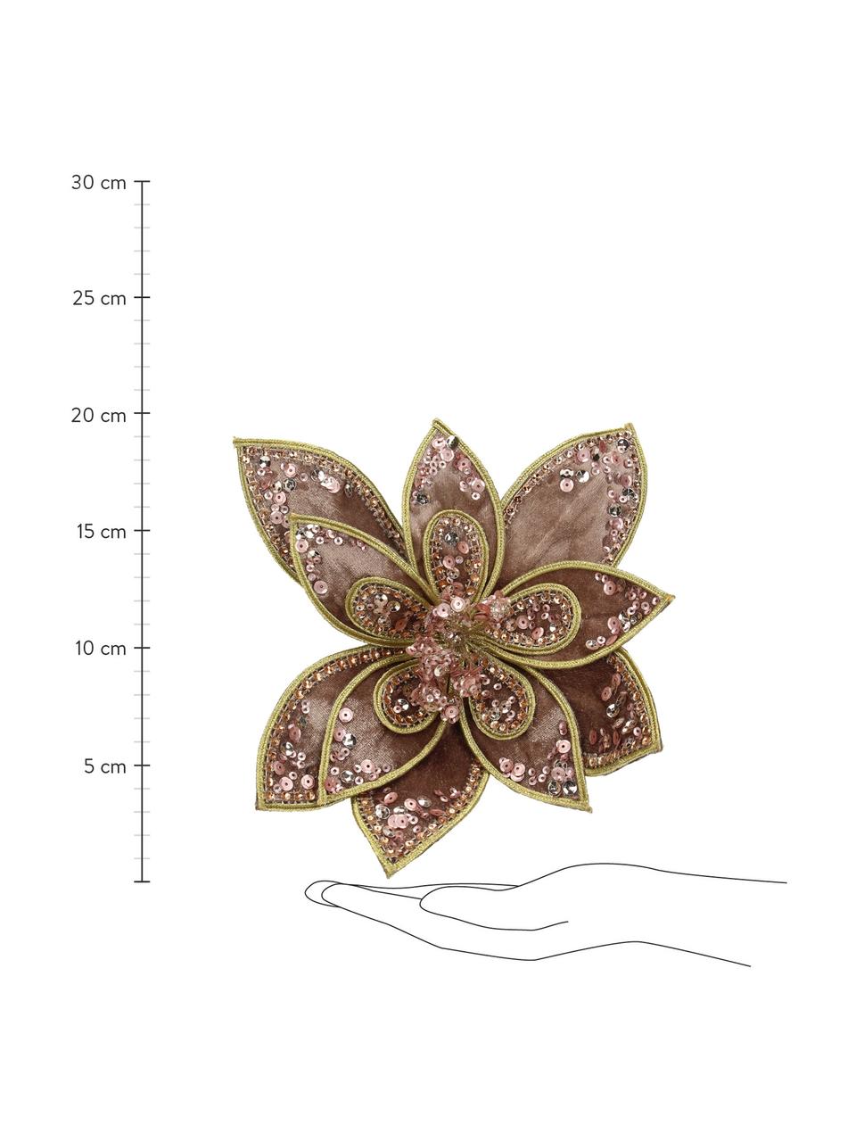 Ozdoba na stromeček Flower, Starorůžová, zlatá, Š 20 cm, V 20 cm