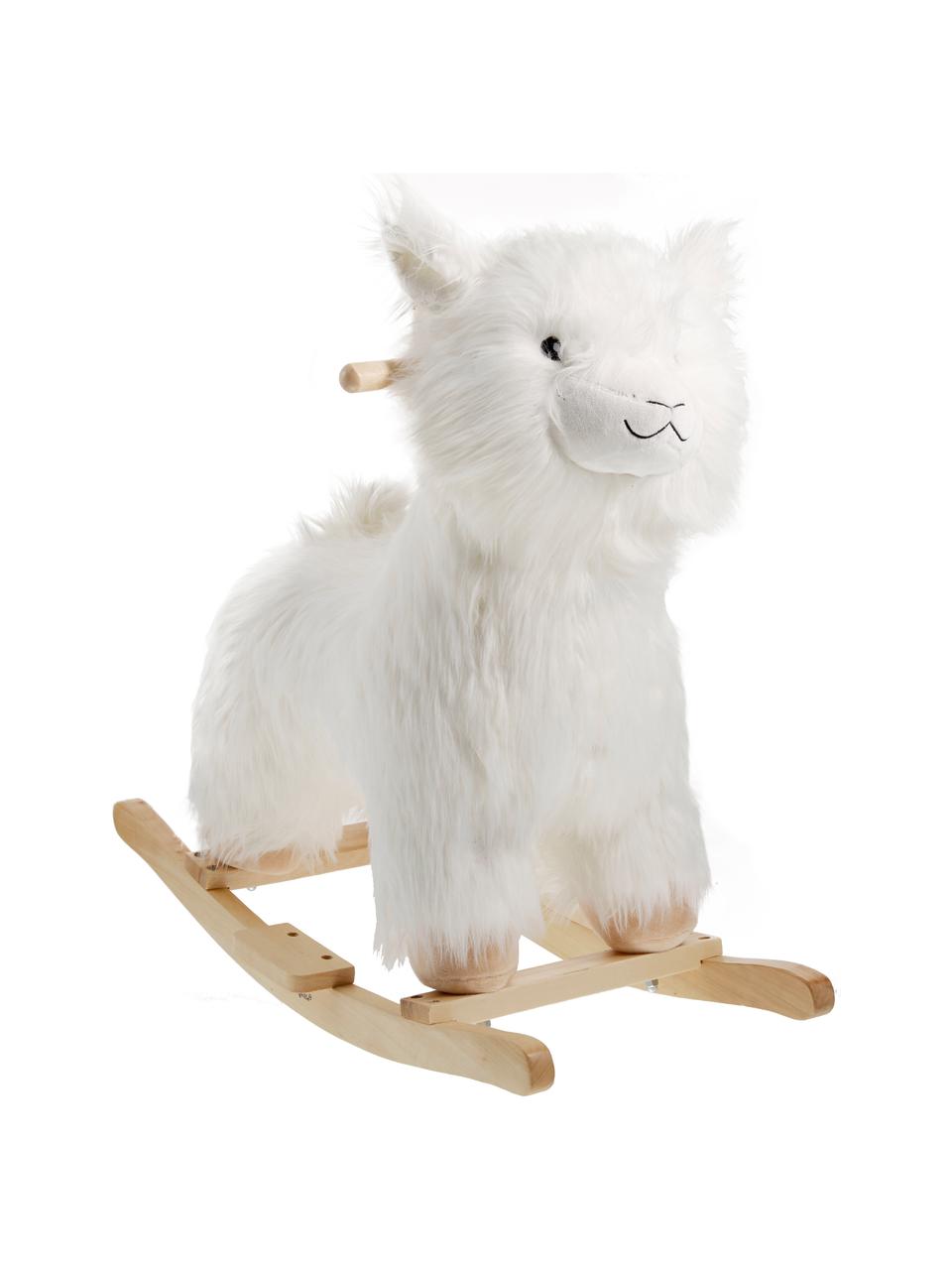 Caballito balancín Lama, Poliéster, Pappelholz, Blanco, marrón, An 65 x Al 70 cm