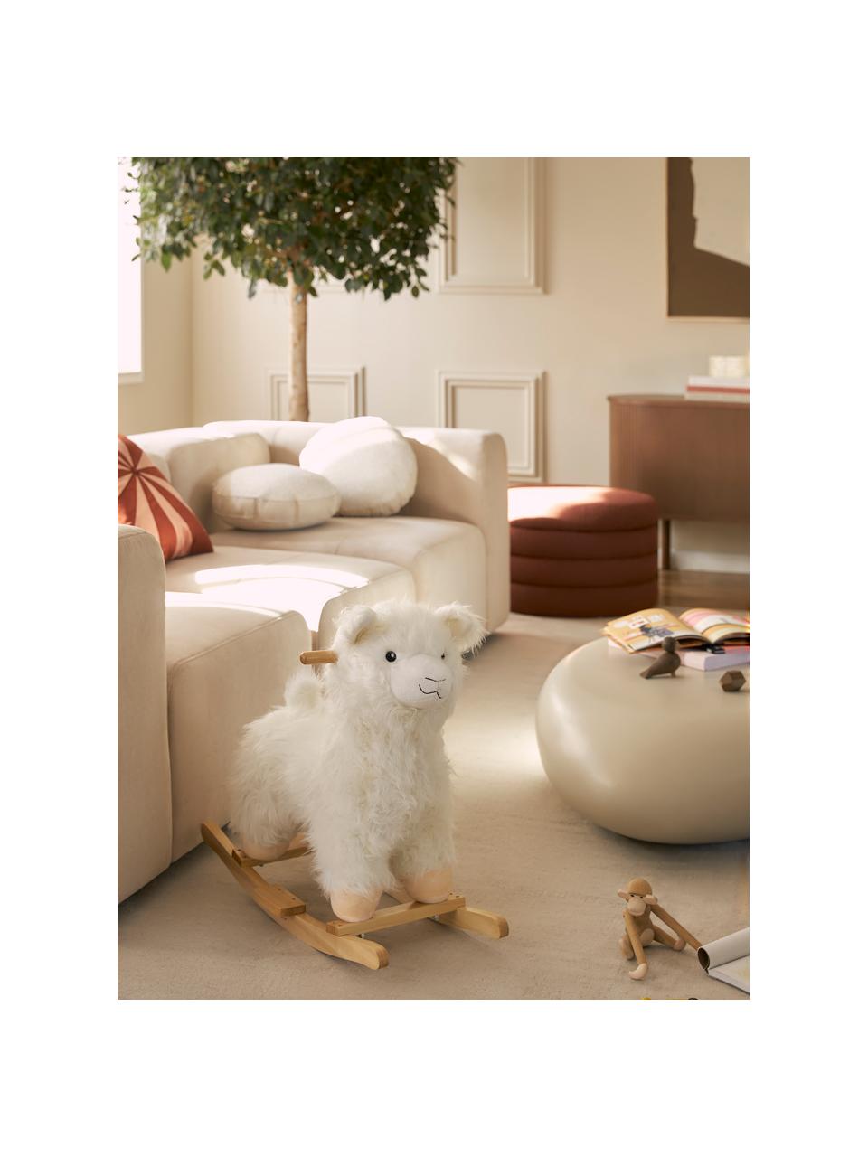 Caballito balancín Lama, Poliéster, Pappelholz, Blanco, marrón, An 65 x Al 70 cm